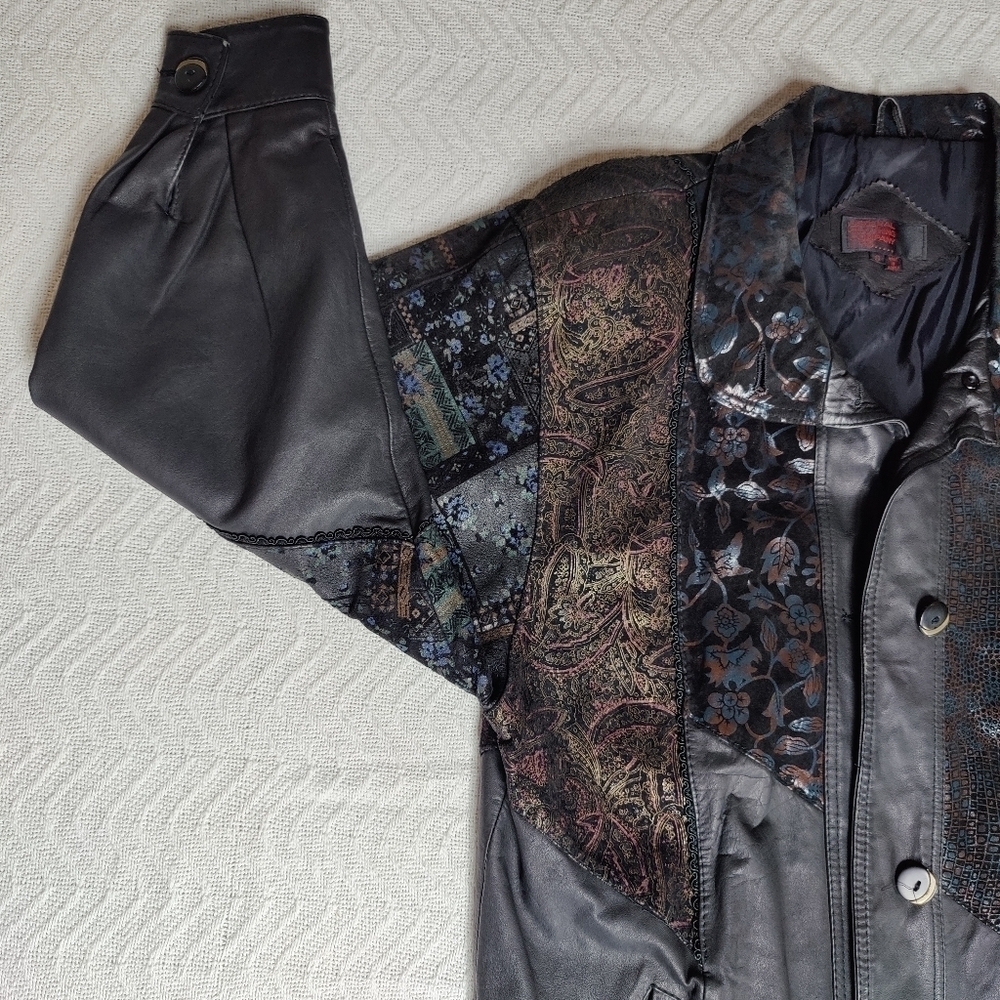 Vintage Leather Jacket Patchwork Floral Paisley E… - image 8